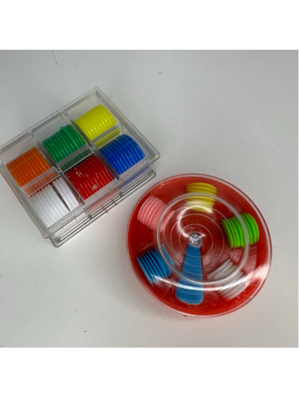 Vintage Plastic Travel Game Set (2) Chips and Markers in Carrying Cases